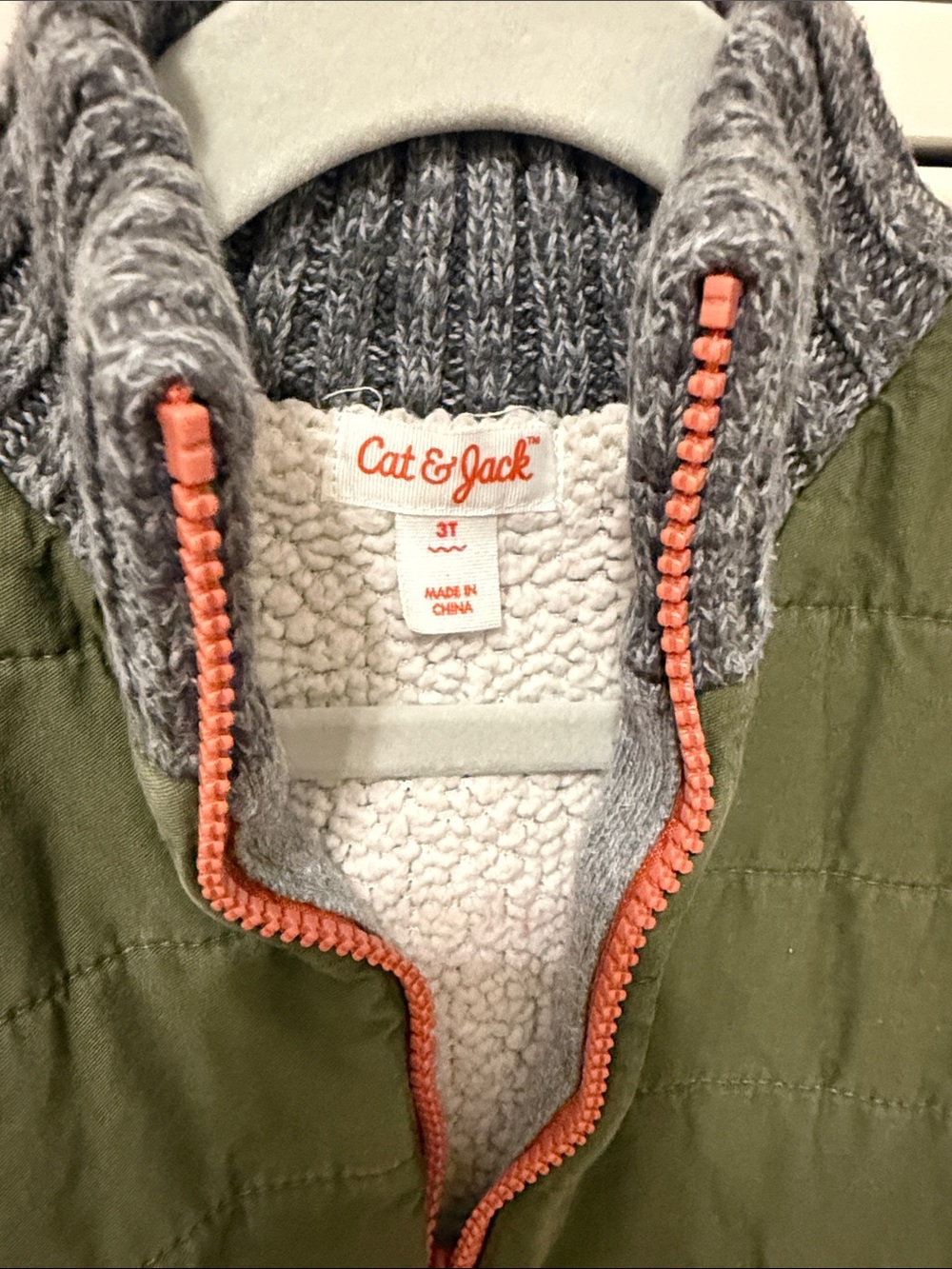Cat & Jack Quilted Knit Zip Sweater Jacket - Olive & Charcoal - Picture 2 of 3